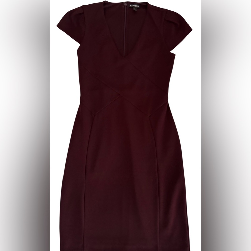 Express Burgundy Sheath Dress | Cap Sleeve | V-Neck | Size XS